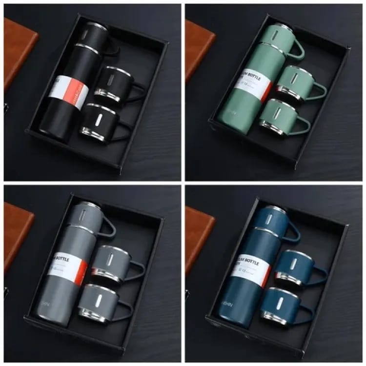 3 Cup Double-Layer Stainless Steel Vacuum Flask Set (Random Color)